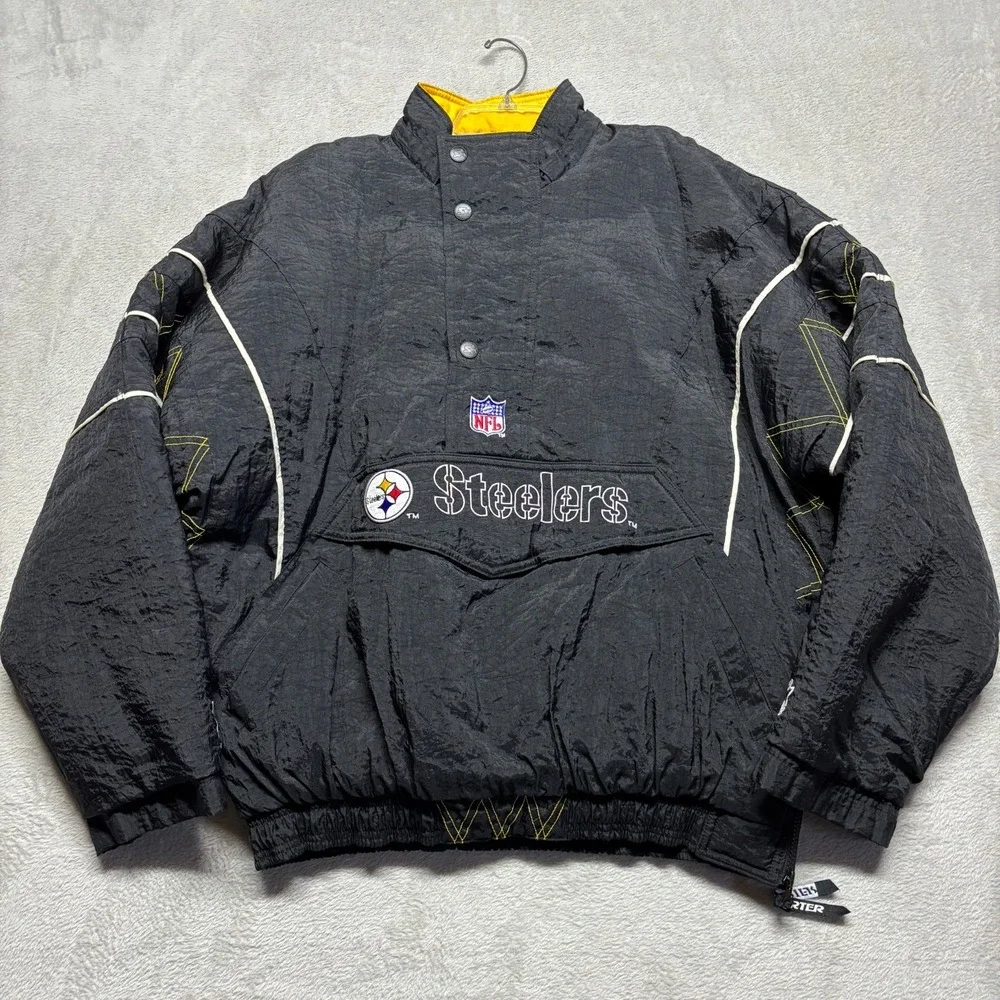 VTG 90s Starter Pro Line Pittsburgh Steelers Jacket 1/2 Zip Pullover‎ Mens L EUC